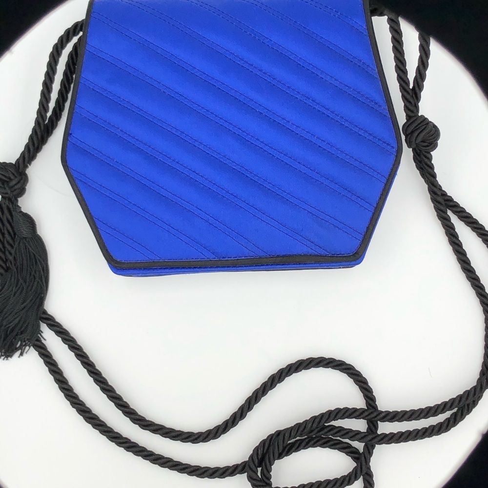 Vintage Valentino Blue Satin Hexagon Shape Handbag